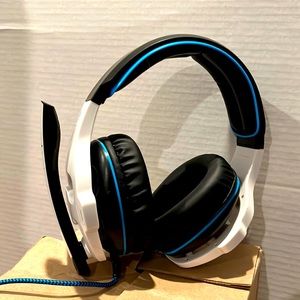 SADES Gaming headset- unused. White with blue accents and blue cord.